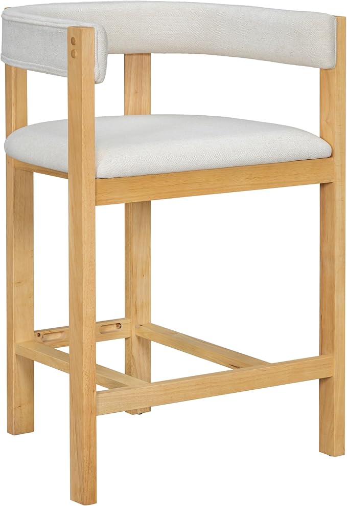 Christopher Knight Home Set of 2 Rylan Modern Fabric Upholstered Dining Room Counter Height Barstools,Kitchen Island Rubberwood Counter Stool,Armchair with Footrest+Curved Backrest,Beige+Natural