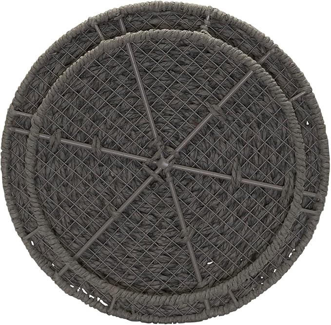 Household Essentials Handwoven Paper Rope Barrel Wicker Storage Basket Side Table, Gray