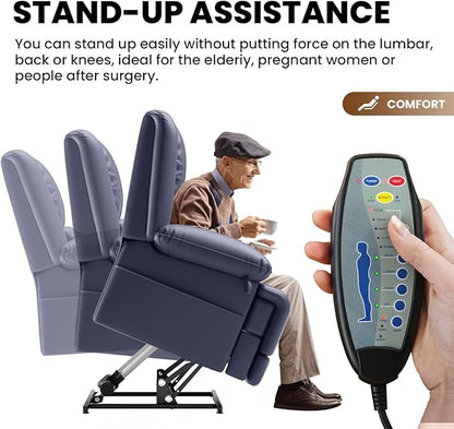 Large Dual Motor Power Lift Recliner Chair with Massage and Heat for Elderly People, Infinite Position,USB Ports and Remote Control,Breathable Leather (Blue)