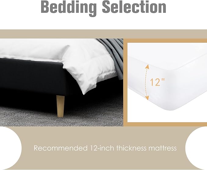 AGARTT Upholstered Platform Bed Frame Full Size with Headboard and Footboard/Wooden Slats Support/No Box Spring Needed/Easy Assembly,Black Linen