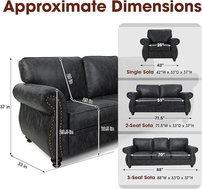 Living Room Furniture Sets,Sofa Sets and Couch Sets for Living Room,Mid-Century Vintage Sofa Couches with Rivet Design (Grey, Single+Loveseat+3 Seater)