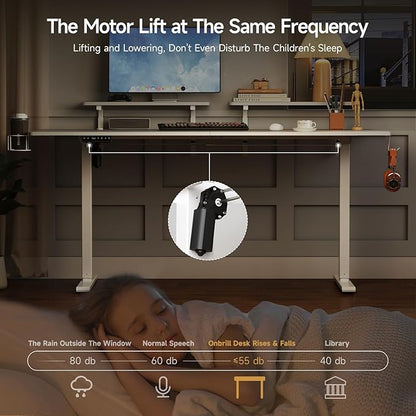 ONBRILL Standing Desk with 2 Adjustable Monitor Shelves, 63 x 24 Inch Electric Stand Up Desk with Memory Controller and Adjustable Height from 28-46 inches for Computer Workstations, All White