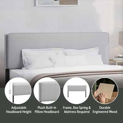 Hillsdale, Emslie King Upholstered Adjustable Headboard, Light Gray
