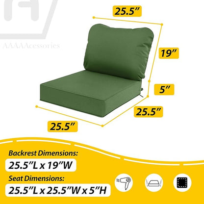 AAAAAcessories Outdoor Deep Seat Cushions, Waterproof, Fade-Resistant Patio Furniture Replacement Cushions, 25.5" x 25.5" x 5" + 25.5" x 19", Dark Moss Green