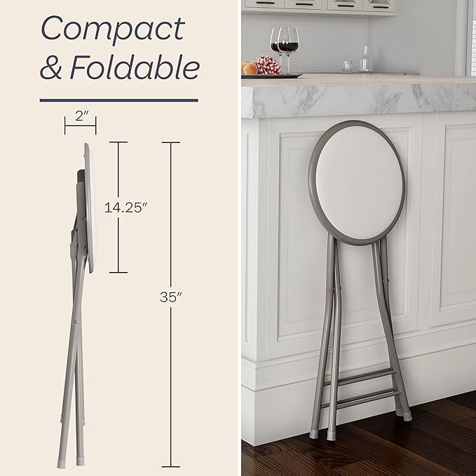 Lavish Home Folding Stool - Backless 24-Inch Stool with 225lb Capacity for Kitchen or Rec Room - Portable Indoor Counter Bar Stools (White)