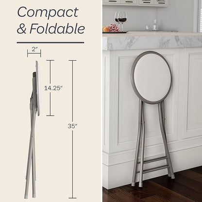Lavish Home Folding Stool - Backless 24-Inch Stool with 225lb Capacity for Kitchen or Rec Room - Portable Indoor Counter Bar Stools (White)