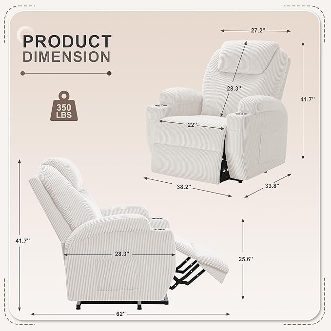 Flamaker Power Lift Recliner Chair Electric Lift Recliner for Elderly Power Lift Recliner Chair with Cup Holders Side Pockets for Living Room (Corduroy, Beige)