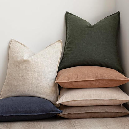 Foindtower Pack of 2, Decorative Linen Solid Throw Pillow Covers Soft Accent Cushion Case Farmhouse Neutral Pillowcase for Chair Couch Sofa Bedroom Living Room Home Decor 16x16 Inch Olive Branch Green