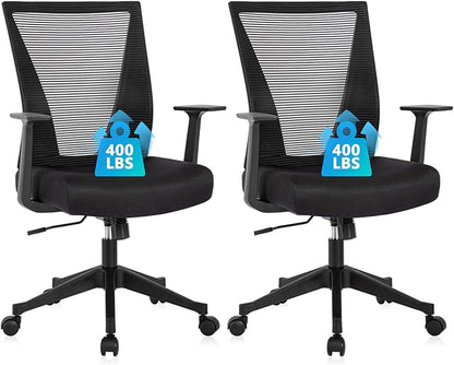 CLATINA Home Office Chair Ergonomic Desk Chair Mesh Computer Chairs with Armrests Executive Rolling Wheels Swivel Heavy Duty Chairs Office, Home, Black 2 Pack