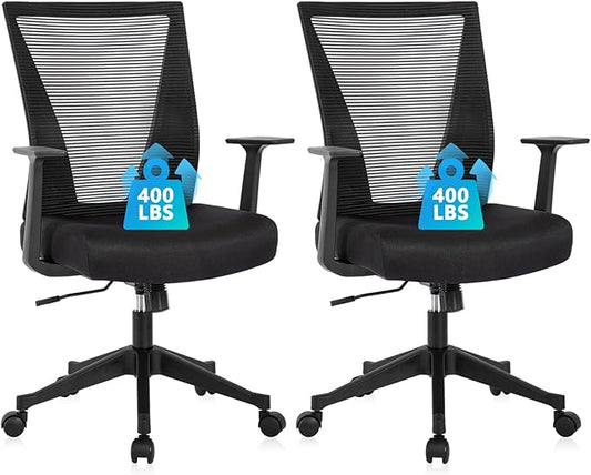 CLATINA Home Office Chair Ergonomic Desk Chair Mesh Computer Chairs with Armrests Executive Rolling Wheels Swivel Heavy Duty Chairs Office, Home, Black 2 Pack