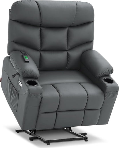 MCombo Oversized Power Lift Recliner Chair with Extended Footrest for Elderly People, Faux Leather R7289 (Dark Grey, Oversize)