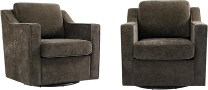 Pia Ricco 360° Swivel Accent Chair, Plush Oversized Chenille Fabric Armchair with Removable Cover for Living Room and Reception,Night Brown Black