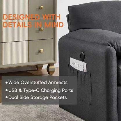 Oversized Accent Chair 38" Wide Mid-Century Modern Armchair for Living Room,USB and Type-C Ports,Comfy Reading Chairs for Bedroom with Side Pockets,Single Sofa Chair(Darkgrey, Set of 1)
