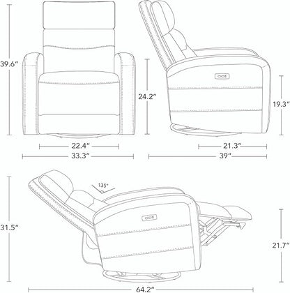 Watson & Whitely Swivel Power Recliner Glider Rocker, Small Recliner with Charging Port for Living Room, Fabric in Dove Grey