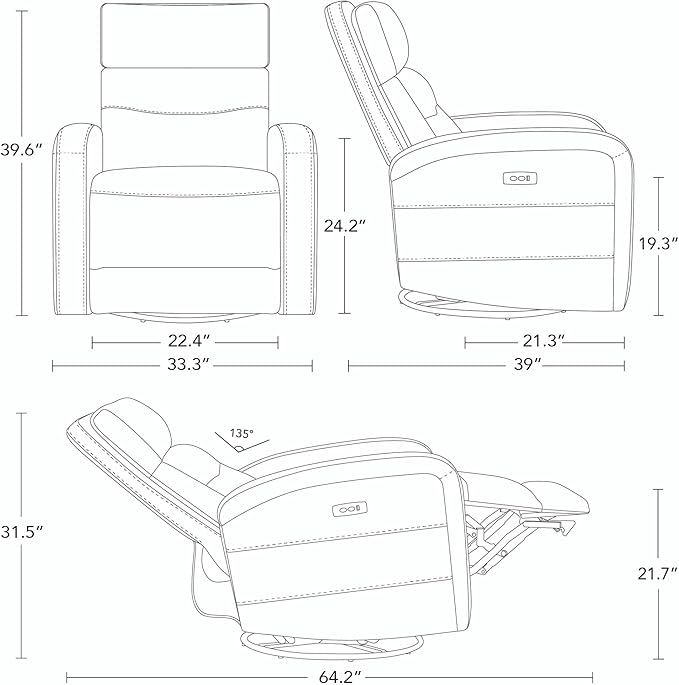 Watson & Whitely Swivel Power Recliner Glider Rocker, Small Recliner with Charging Port for Living Room, Fabric in Linen