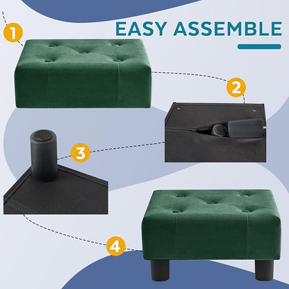 Small Foot Stool Ottoman, Velvet Footstool Ottoman Foot Rest for Couch, Rectangle Footstools and Ottomans Small for Living Room, Entryway (Green)