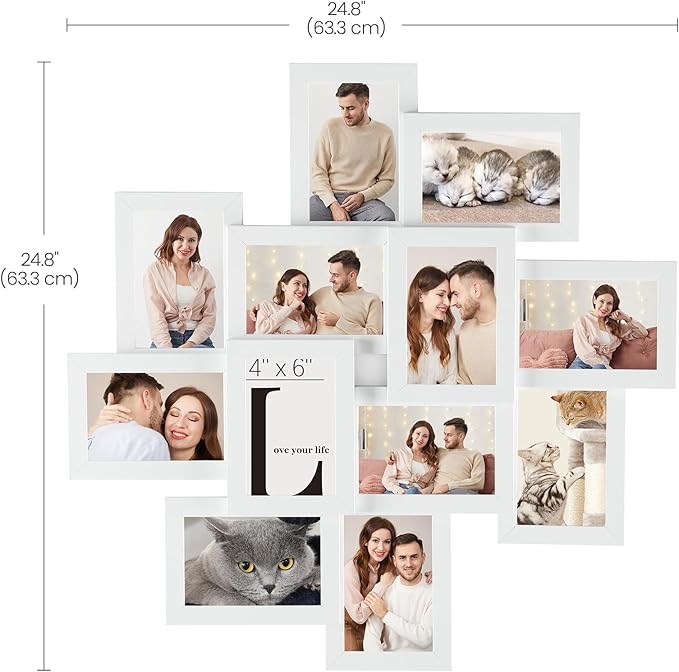 SONGMICS 4x6 Collage Picture Frames, 12-Pack Photo Collage Frame for Wall Decor, Glass Front, Assembly Required, Christmas Gift, Cloud White URPF22WTV1