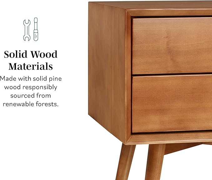 Walker Edison Ella Mid-Century Modern 2-Piece 2-Drawer Solid Wood Nightstand Set, 2 Pack, Caramel