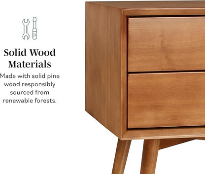 Walker Edison Ella Mid-Century Modern 2-Piece 2-Drawer Solid Wood Nightstand Set, 2 Pack, Caramel
