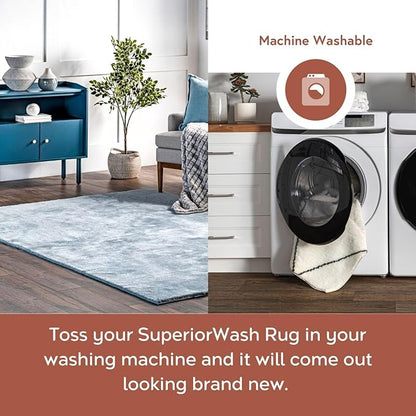 nuLOOM 8' x 10' Cozy Plush SuperiorWash Area Rug, Machine Washable, Non-Slip, Soft Fluffy Shag Carpet for Living Room Bedroom Kids Room Nursery Home Decor, Loni Light Blue