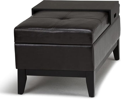 SIMPLIHOME Oregon 42 inch Wide Contemporary Rectangle Storage Ottoman Bench with Tray in Tanners Brown Vegan Faux Leather, Assembled, For the Living Room, Entryway and Family Room
