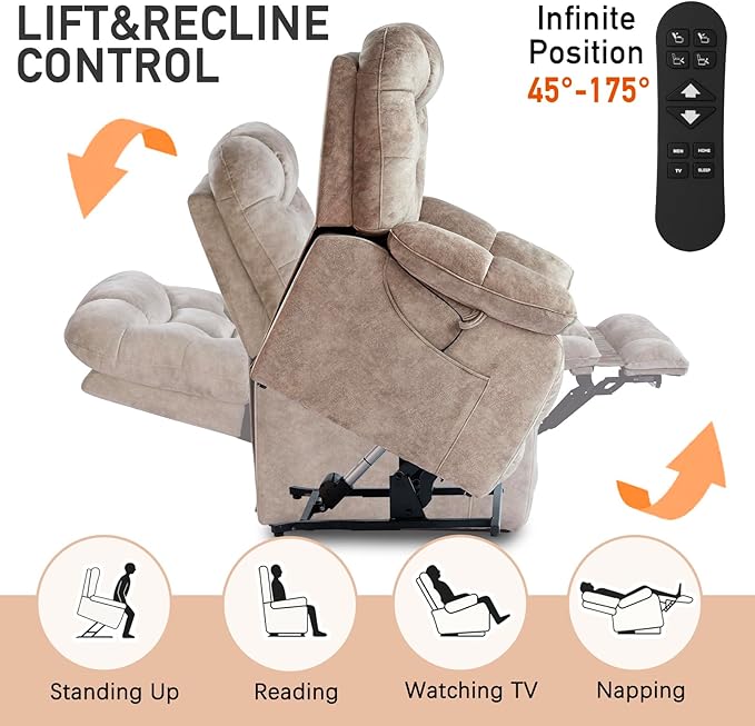 EONIX Oversized Big Man Power Lift Recliner Chair for Elderly with Heat and Massage, 400lbs Dual Motor Lay Flat Electirc Lift Chair with Extended Footrest, SLRY008063, Beige