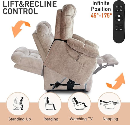 EONIX Oversized Big Man Power Lift Recliner Chair for Elderly with Heat and Massage, 400lbs Dual Motor Lay Flat Electirc Lift Chair with Extended Footrest, SLRY008063, Beige