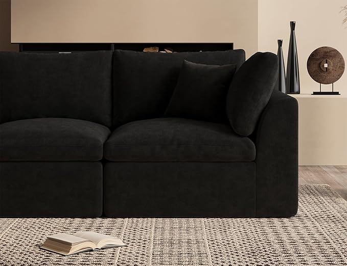Oversized Sectional Couches for Living Room, Cloud Boneless Couch, 7 Seater Large Modular Sectional Sofa, Black