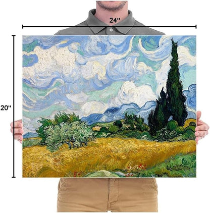 Wieco Art Wheat Field with Cypresses by Van Gogh Classic Oil Paintings Reproduction Modern Landscape Canvas Prints Artwork on Canvas Wall Art for Living Room Home Office Decorations