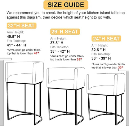 Bar Stools Set of 2, 24" Upholstered Counter Height Bar Stools, Modern Counter Stools with Metal Base for Kitchen Island Dining Room Bar, White