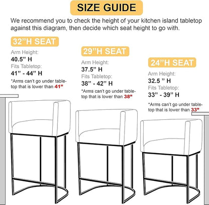PU Leather Bar Stools Set of 4, Modern Upholstered Counter Height Bar stools 24" Leather Barstools Barrel Kitchen Counter Island Stools with Black Metal Base, White