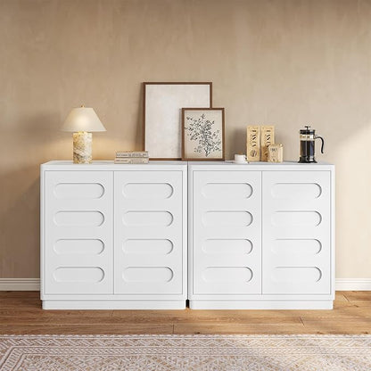 Buffet Cabinet with Storage, Arc Accent Sideboard with 2 Doors and Adjustable Shelves, Large Console Table for Dining Room, Kitchen, Living Room, White