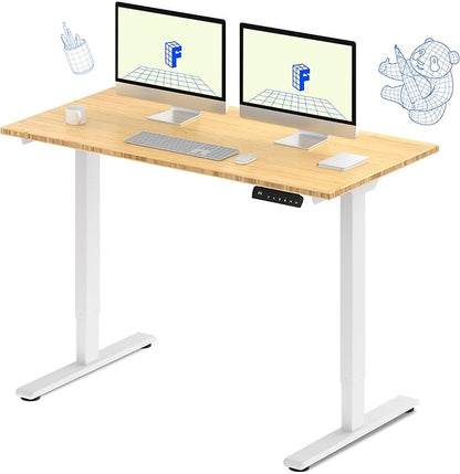FLEXISPOT E3 Bamboo Dual Motor 55x28 Inch Electric Height Adjustable Standing Whole-Piece Board Desk Sit Stand Up Desk (White Frame + Bamboo Desktop)
