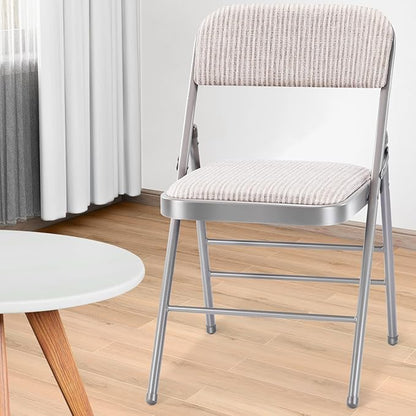 4 Pack Folding Chairs with PU Padded Cushion and Back, Commercial Grade Metal Chairs with Comfortable PU Leather Cushion for Home and Office, for Indoor and Outdoor Events (4, White-Fabric)