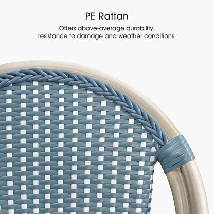 PURPLE LEAF French Counter Height Bar Stool Set of 4 25" White Print Finish Patio Bar Chairs with Back Rattan Bar Chairs French Bistro Set for Kitchen Outdoor Counter Stool Light Blue