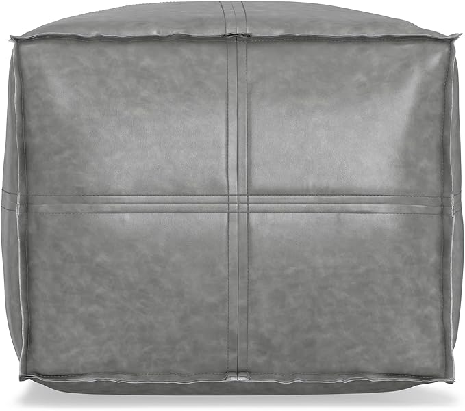 SIMPLIHOME Brody 18-inch Wide Square Pouf in Distressed Grey Vegan Faux Leather, Boho-Style Ottoman, Footstool or Extra Seating for Living Room, Assembled