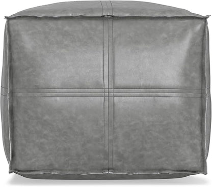 SIMPLIHOME Brody 18-inch Wide Square Pouf in Distressed Grey Vegan Faux Leather, Boho-Style Ottoman, Footstool or Extra Seating for Living Room, Assembled