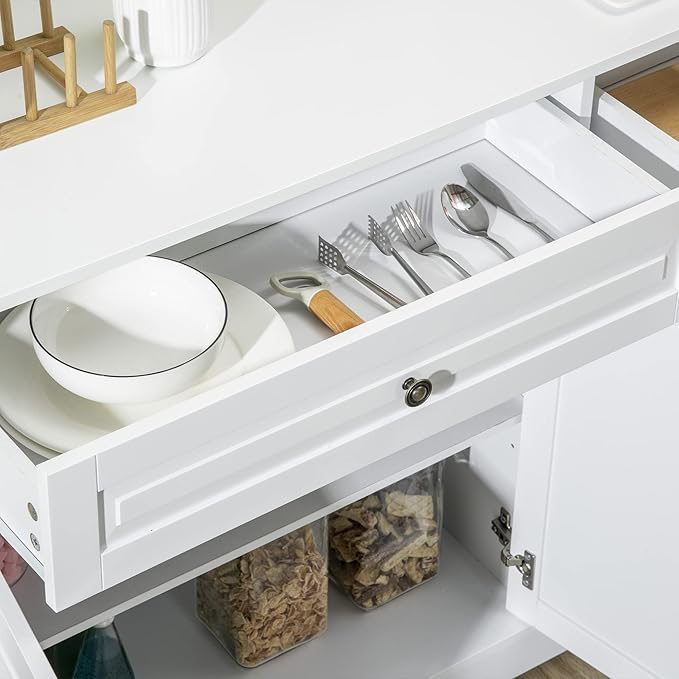 HOMCOM Sideboard Buffet Cabinet, Modern Accent Cabinet with 2 Drawers and Adjustable Shelves for Kitchen, Entryway, White