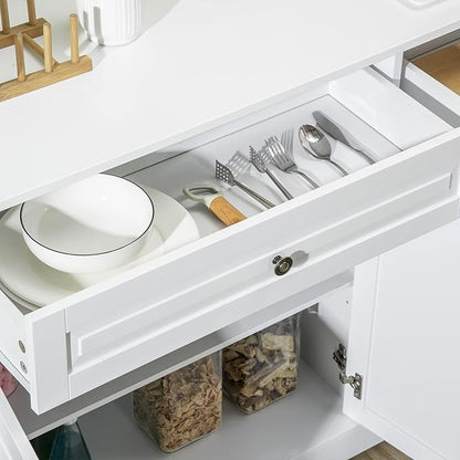 HOMCOM Sideboard Buffet Cabinet, Modern Accent Cabinet with 2 Drawers and Adjustable Shelves for Kitchen, Entryway, White