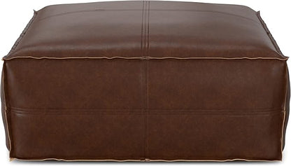 SIMPLIHOME Brody 30-inch Wide Large Square Coffee Table Pouf in Distressed Dark Brown, Vegan Faux Leather Ottoman, Footrest, or Extra Seating for Living Room, Assembled