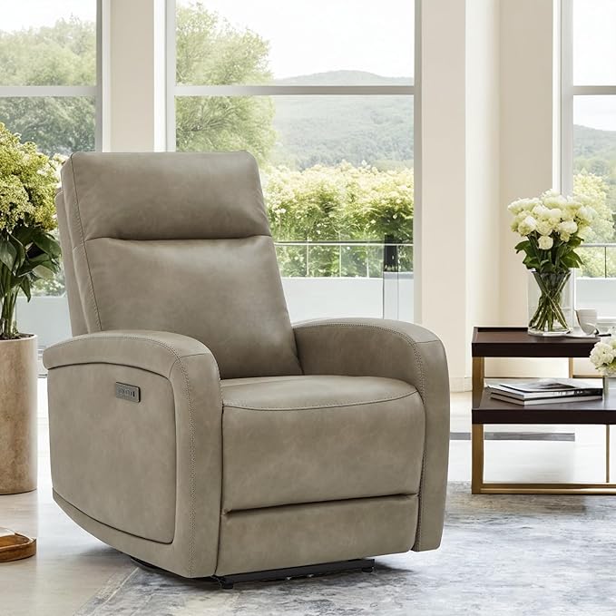 Watson & Whitely Power Recliner Chair, Zero Wall Hugger Recliners with Adjustable Headrest Type-C Charger, Faux Leather Single Sofa Chair RV Recliners for Small Space Living Room, Grey