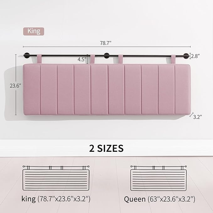 UEV King Headboard Only, Wall Mounted Hanging Upholstered Bed Head Board, Modern Vertical Channel Design of Fine Linen, Elegant Pink Fluted Headboard for Bedroom (Pink, King Size)
