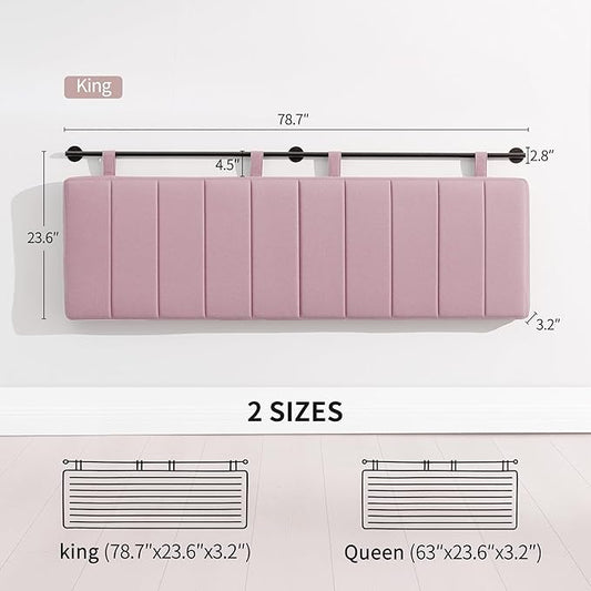 UEV King Headboard Only, Wall Mounted Hanging Upholstered Bed Head Board, Modern Vertical Channel Design of Fine Linen, Elegant Pink Fluted Headboard for Bedroom (Pink, King Size)