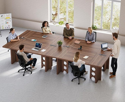 63 Inch Executive Desk, Large Computer Office Desks with Power Outlet, Modern Laptop Desk Writing Table Workstation Business Furniture (Brown)