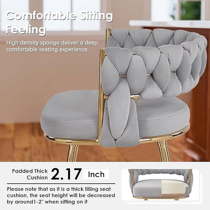 VECELO Bar Stools Set of 2, Counter Height Bar Stools, 26 inch Seat Barstools with Woven Back and Footrest for Kitchen Island Counter, Grey