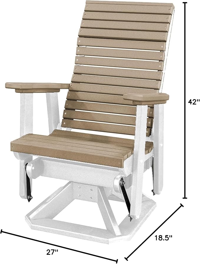 DutchCrafters Modern Horizontal Slat High Back Poly Adirondack Swivel Glider Outdoor Patio Chair (White & Weatherwood)