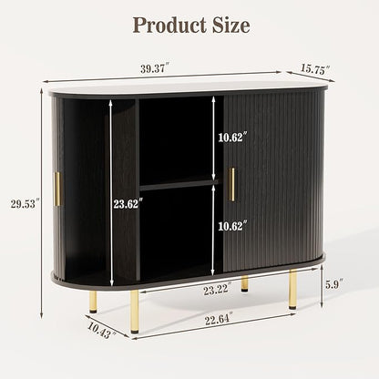 DHH Storage Cabinet, Fluted Sideboard Buffet Cabinet with Tambour Sliding Doors& Adjustable Shelf, Accent Coffee Bar Console Table for Kitchen, Living Room, Entryway (Black, 40 Inch)