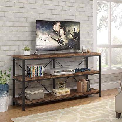 Tribesigns 55 Inches Long Sofa Table with Storage Shelves, 3 Tiers Industrial Rustic Console Table with Open Shelves, Three Decorative Shelf, Open TV Shelf for Living Room, Hallway, Book