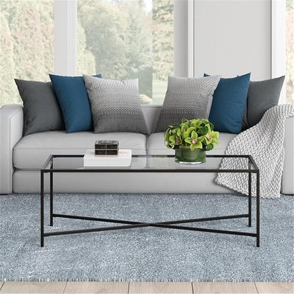 Henley 48'' Wide Rectangular Coffee Table with Glass Top in Blackened Bronze