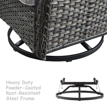 HUMMUH 5 Pieces Outdoor Furniture Patio Furniture Set Wicker Swivel Patio Chairs with 2 Seater Outdoor Sectional Sofa/Patio Loveseat with Ottomans
